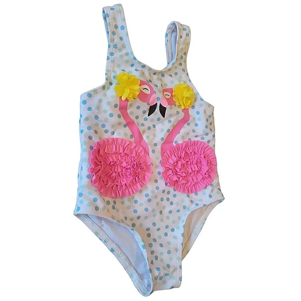 NWOT Wetsuit Club Polkadot Pink Flamingo Girl Swimwear Swimsuit Bathing Suit 18M